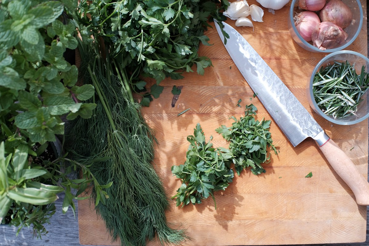 Fresh herbs and brewing
